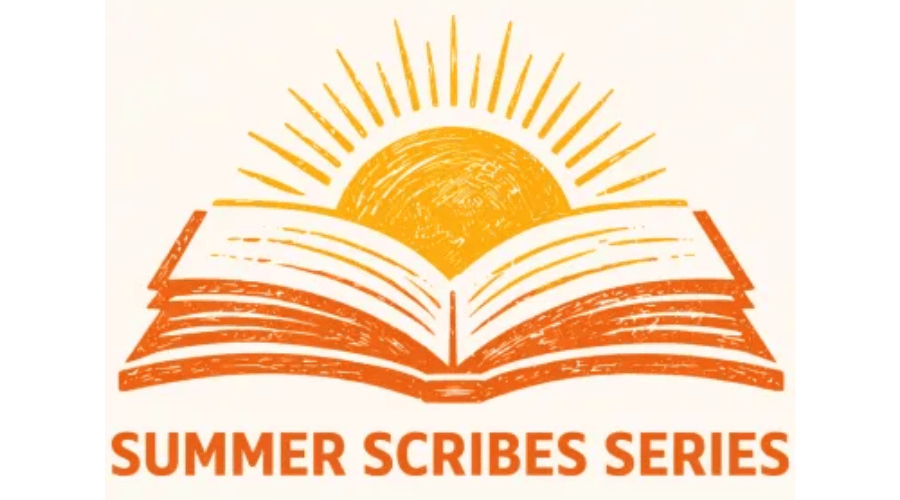 Summer Scribes (1).png - Experience Camden, South Carolina Logo showing a sun rising behind an open book with the text 'SUMMER SCRIBES SERIES' underneath.