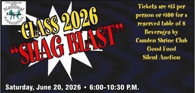 shag blast - Experience Camden, South Carolina Class of 2026 'Shag Blast' fundraiser poster: June 20, 6β10:30 PM, Camden Shrine Club, Camden, SC; proceeds to local medical clinic and food programs.