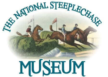 steeplechase museum - Experience Camden, South Carolina Two jockeys on horses jump over hurdles in a steeplechase race. “The National Steeplechase Museum” is written above and below the illustration in stylized text.