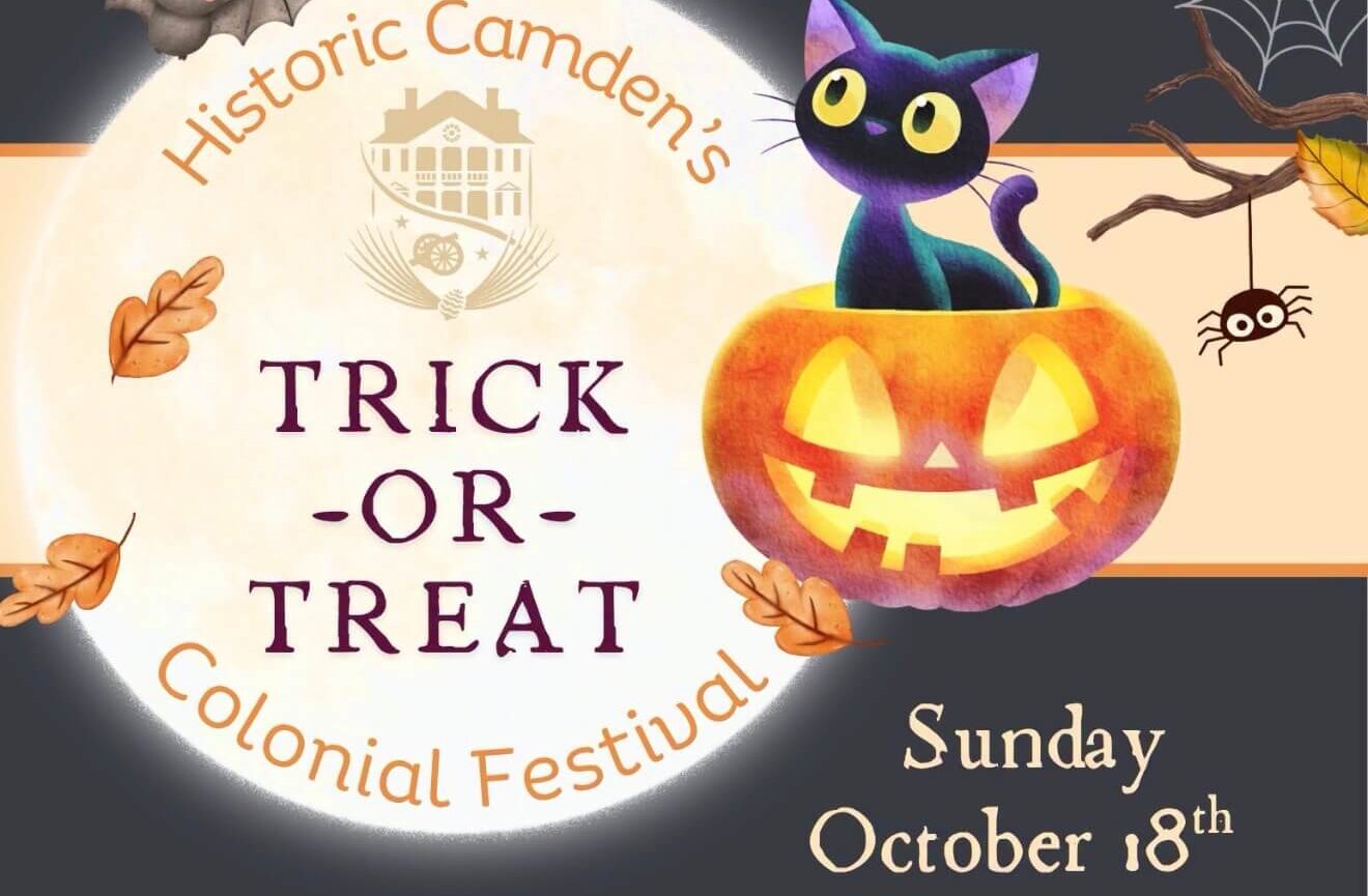 IMG_5427.jpeg - Experience Camden, South Carolina Event poster for Historic Camdens Trick-or-Treat Colonial Festival on Sunday, October 18th from 4 pm to 7 pm, featuring activities like a scavenger hunt, hay rides, and live music at 222 Broad Street, Camden SC. Admission is free.